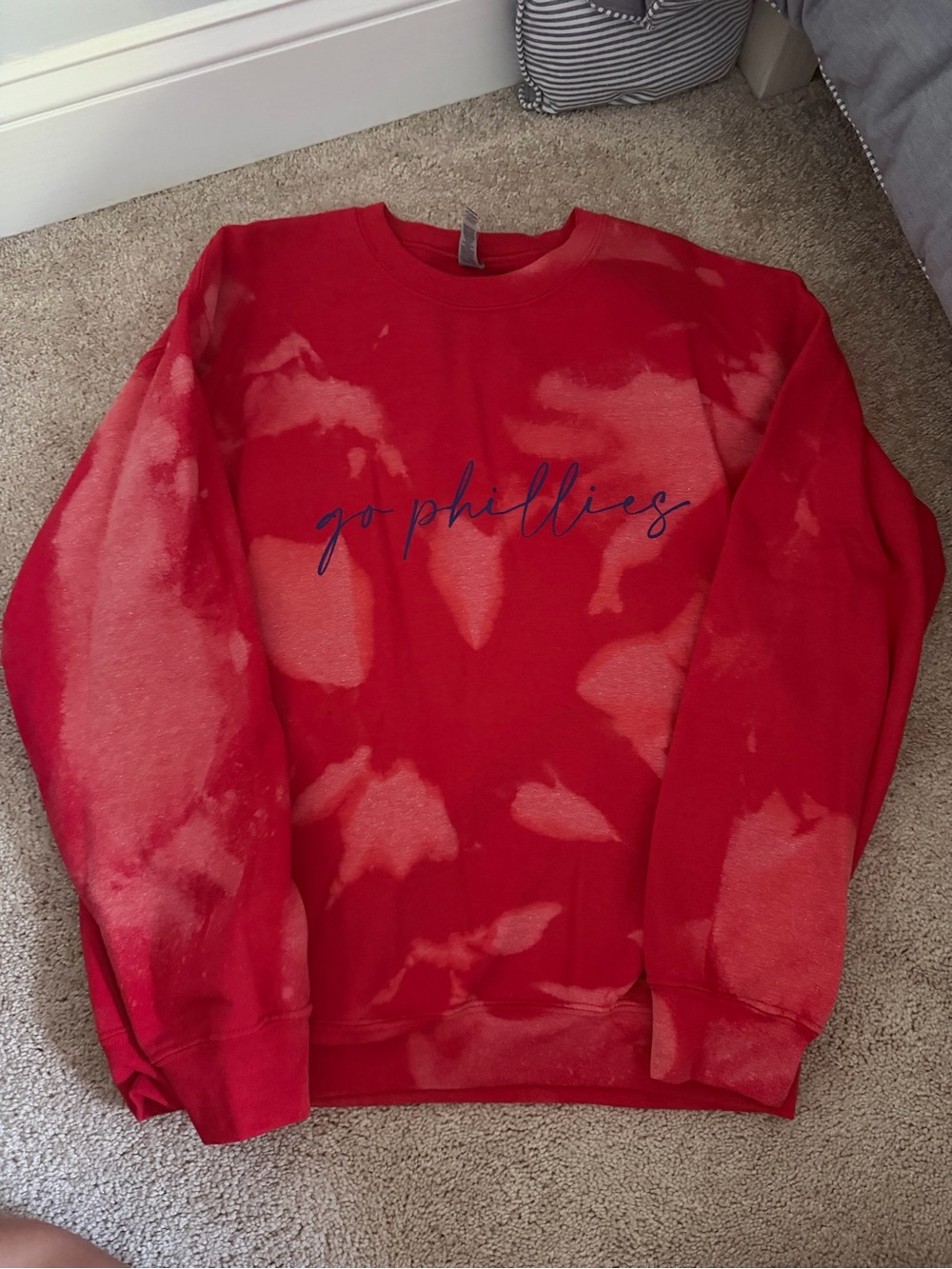 Gildan Red Bleached Tie-Dye 'Go Phillies' Crewneck Sweatshirt